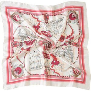 Women Pink Sailboat Headscarf Satin Bandana Pattern Polyester Breathable Scarves